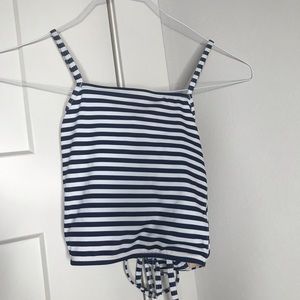 Navy striped swimwear switchback crop